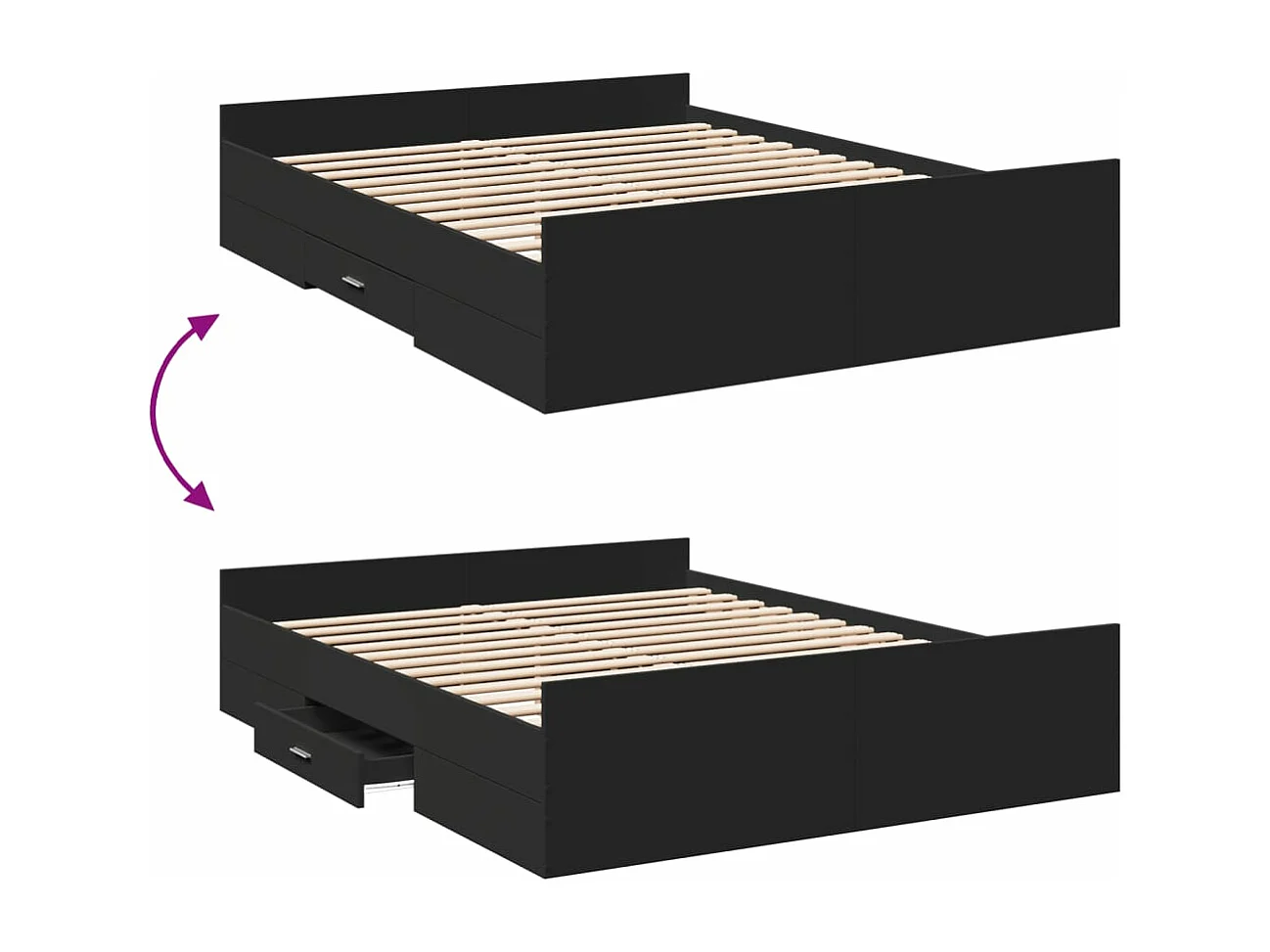 Cadre de lit avec tiroirs sans matelas noir 150x200 cm