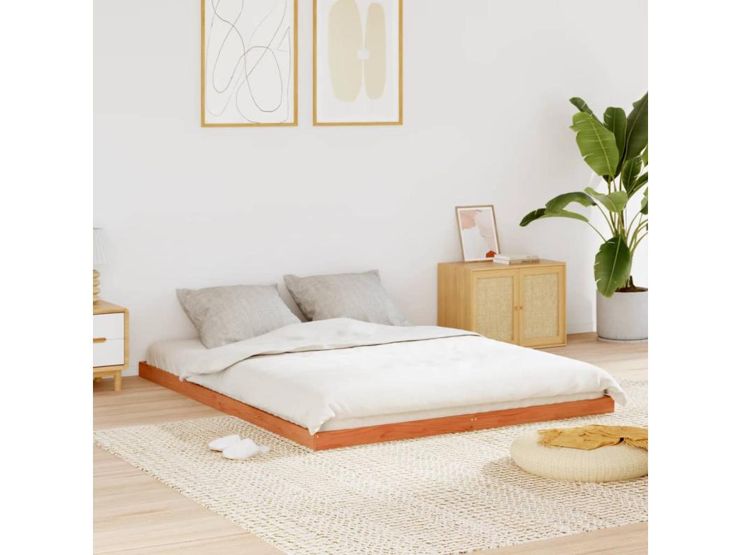 Estrutura de cama 160x200 cm madeira pinho maciça castanho cera