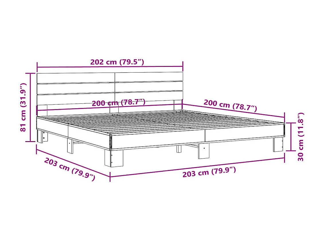 Cadre de lit sans matelas chêne fumé 200x200 cm
