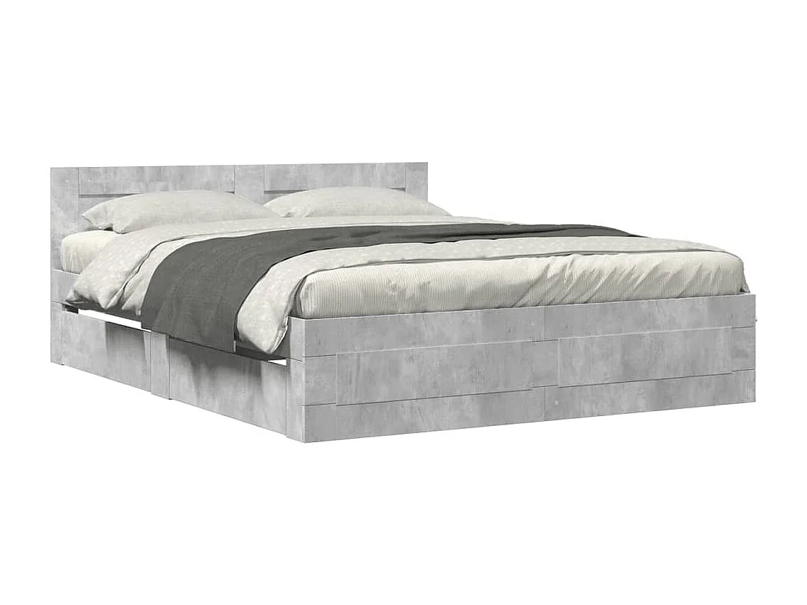 Cadre de lit et tête de lit sans matelas gris béton 150x200 cm