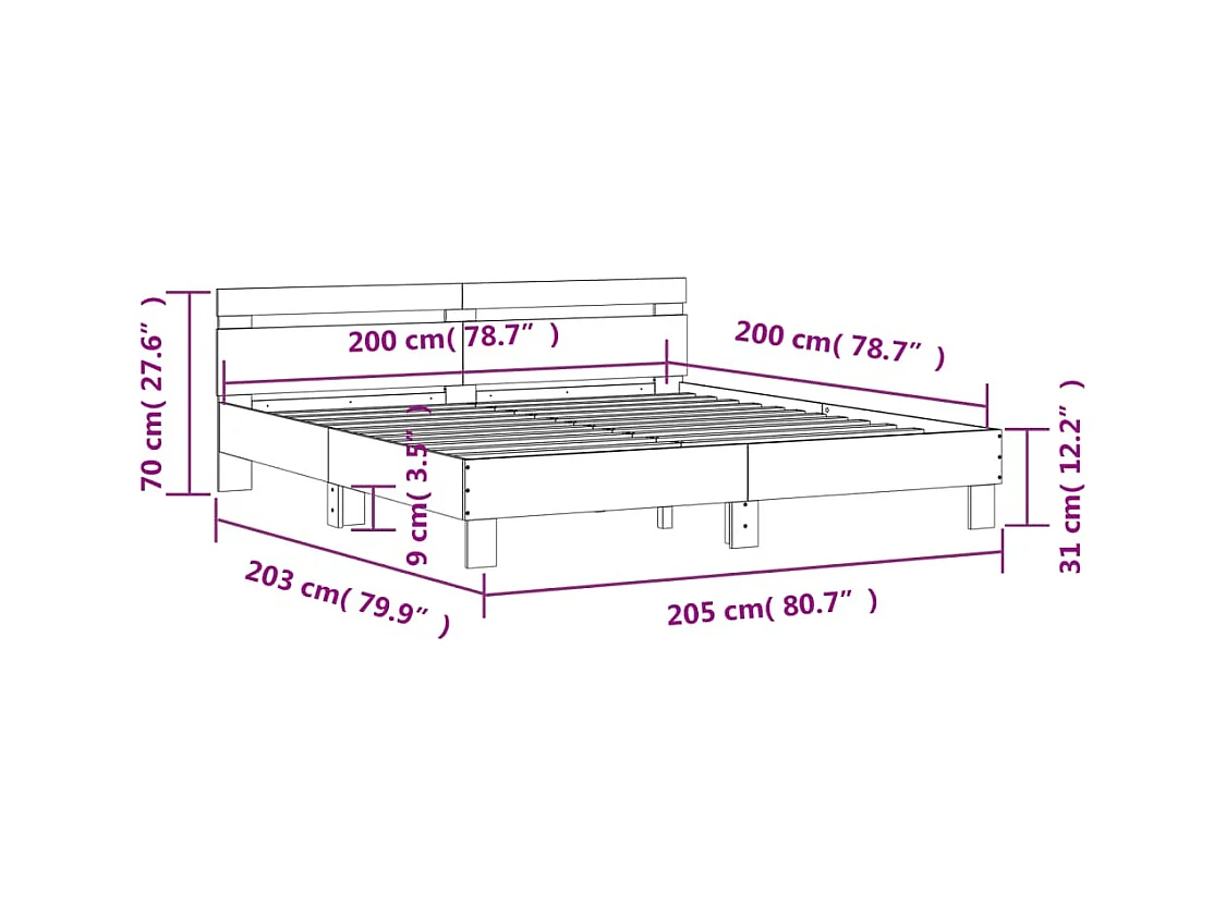 Cadre de lit sans matelas chêne fumé 200x200 cm