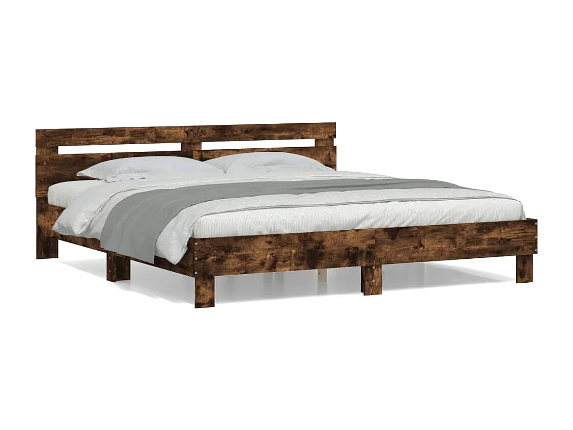 Cama con cabecero madera de ingeniería roble ahumado 200x200 cm