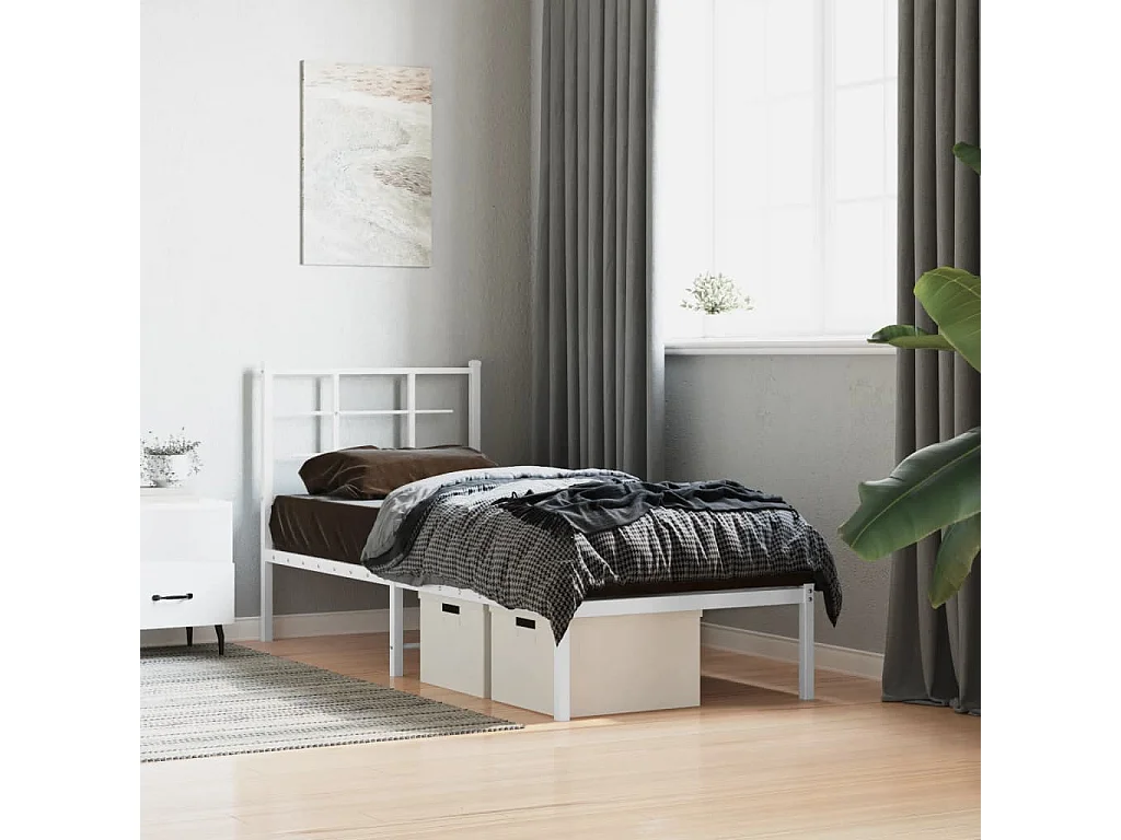 Metallbett ohne Matratze mit Kopfteil Weiß 75x190 cm