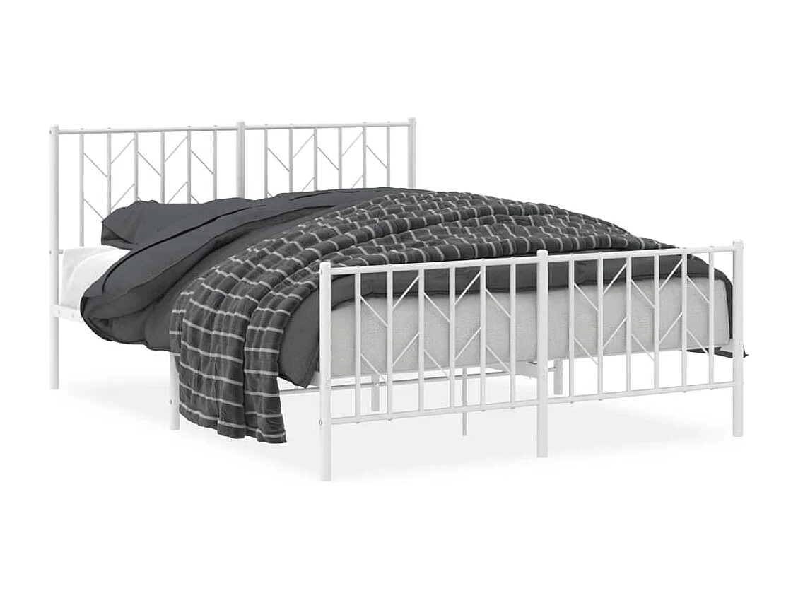 Cadre de lit métal sans matelas et pied de lit blanc 140x190 cm