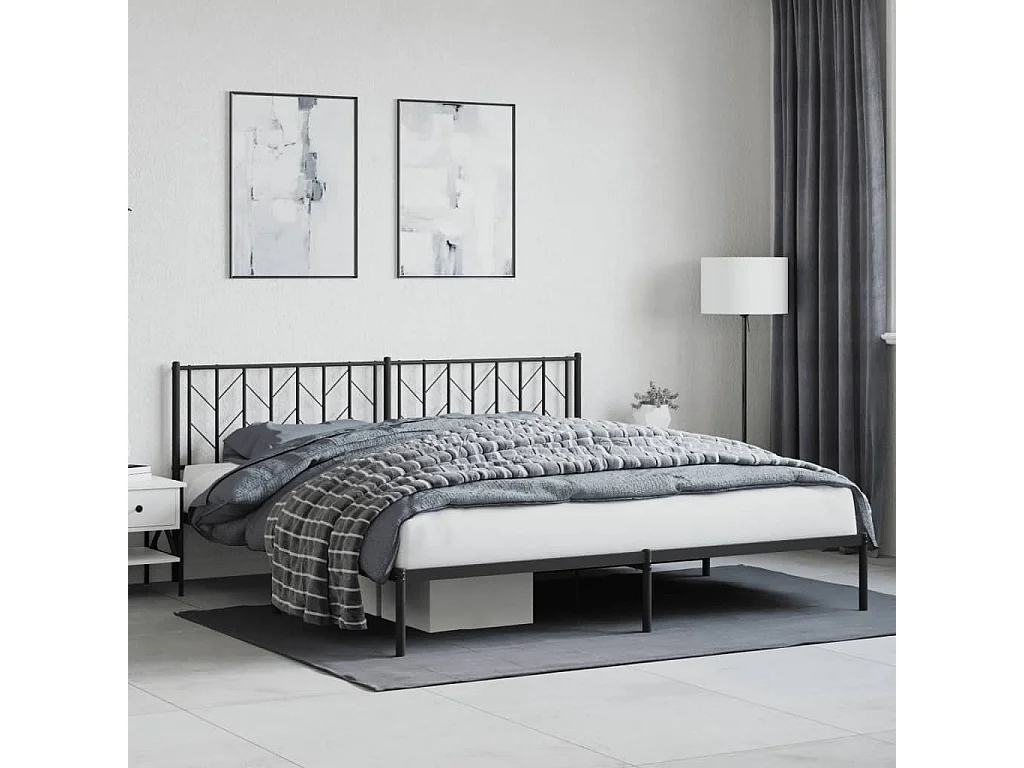 Estructura cama sin colchón con cabecero metal negro 193x203 cm