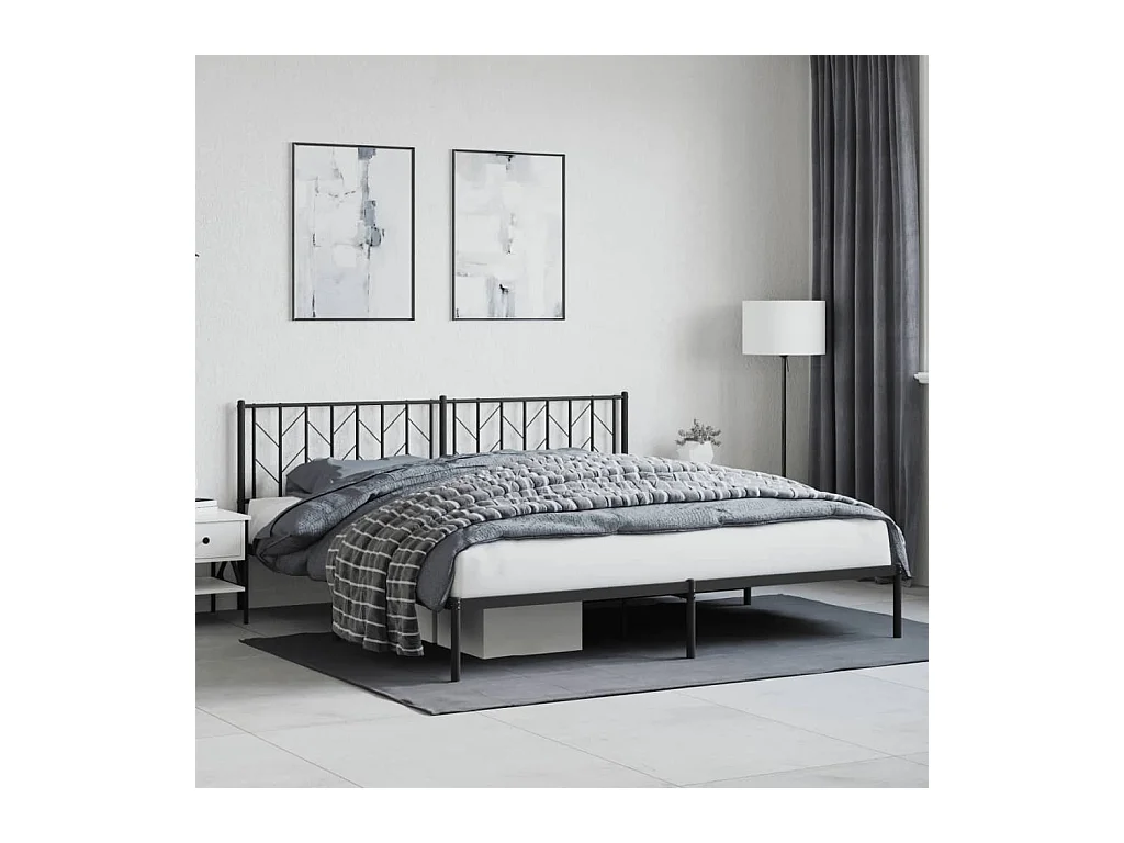 Bettgestell mit Kopfteil Metall Schwarz 193x203 cm