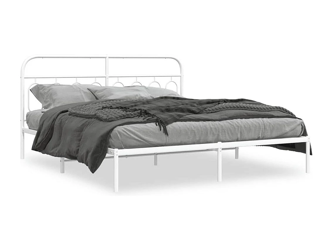 Bedframe met hoofdbord metaal wit 193x203 cm