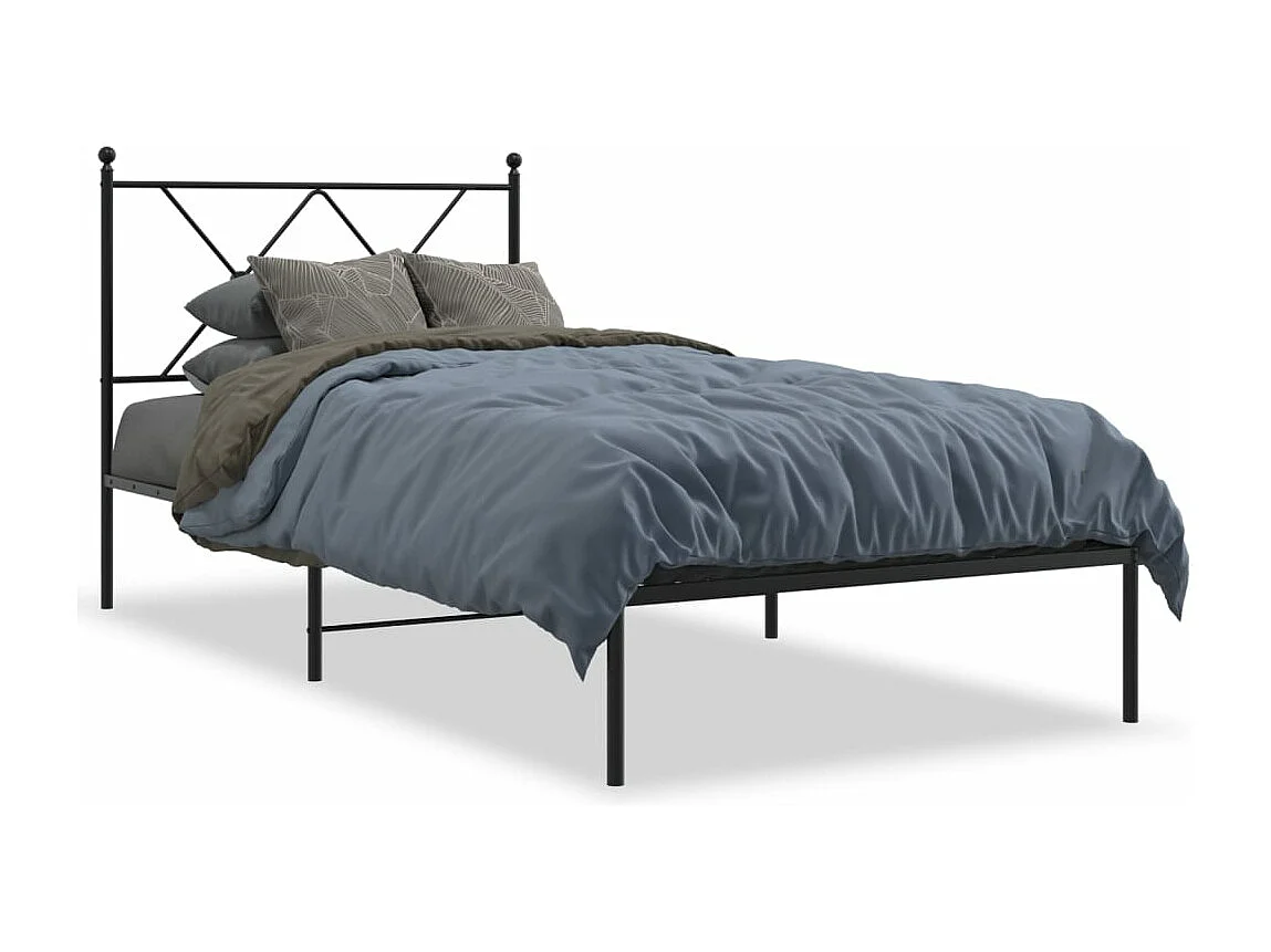 Cadre de lit métal sans matelas avec tête de lit noir 90x190 cm