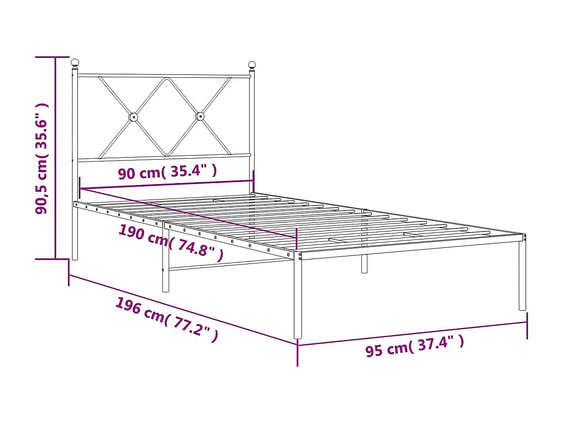 Cadre de lit métal sans matelas avec tête de lit noir 90x190 cm