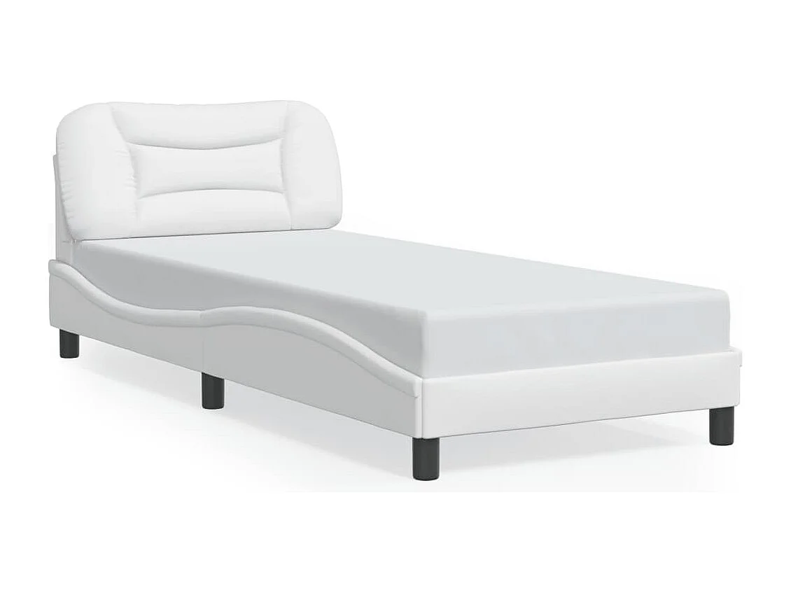 Estrutura de cama c/ cabeceira couro artificial 90x190cm branco