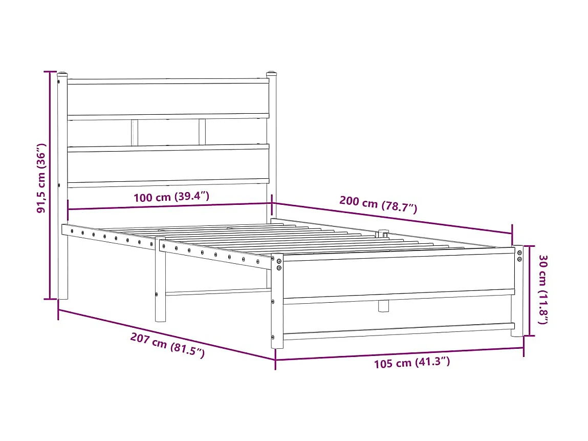 Bedframe zonder matras metaal sonoma eikenkleurig 100x200 cm