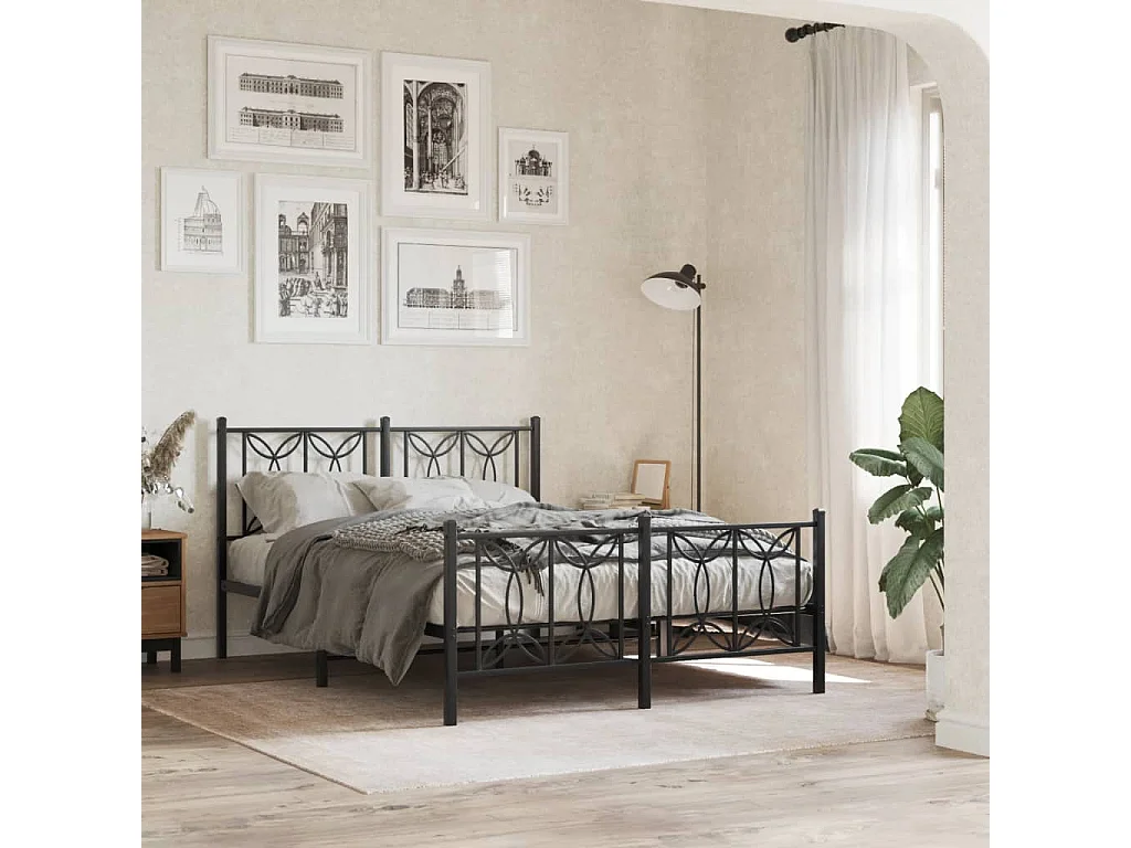 Estrutura de cama com cabeceira e pés 140x200 cm metal preto