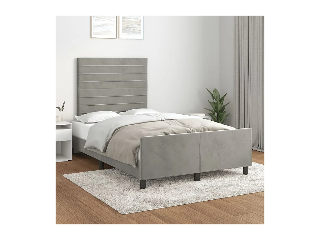 Cadre de lit sans matelas gris clair 120x190 cm velours