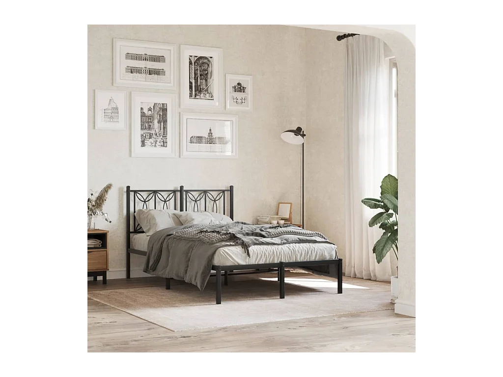 Bedframe met hoofdbord metaal zwart 120x200 cm