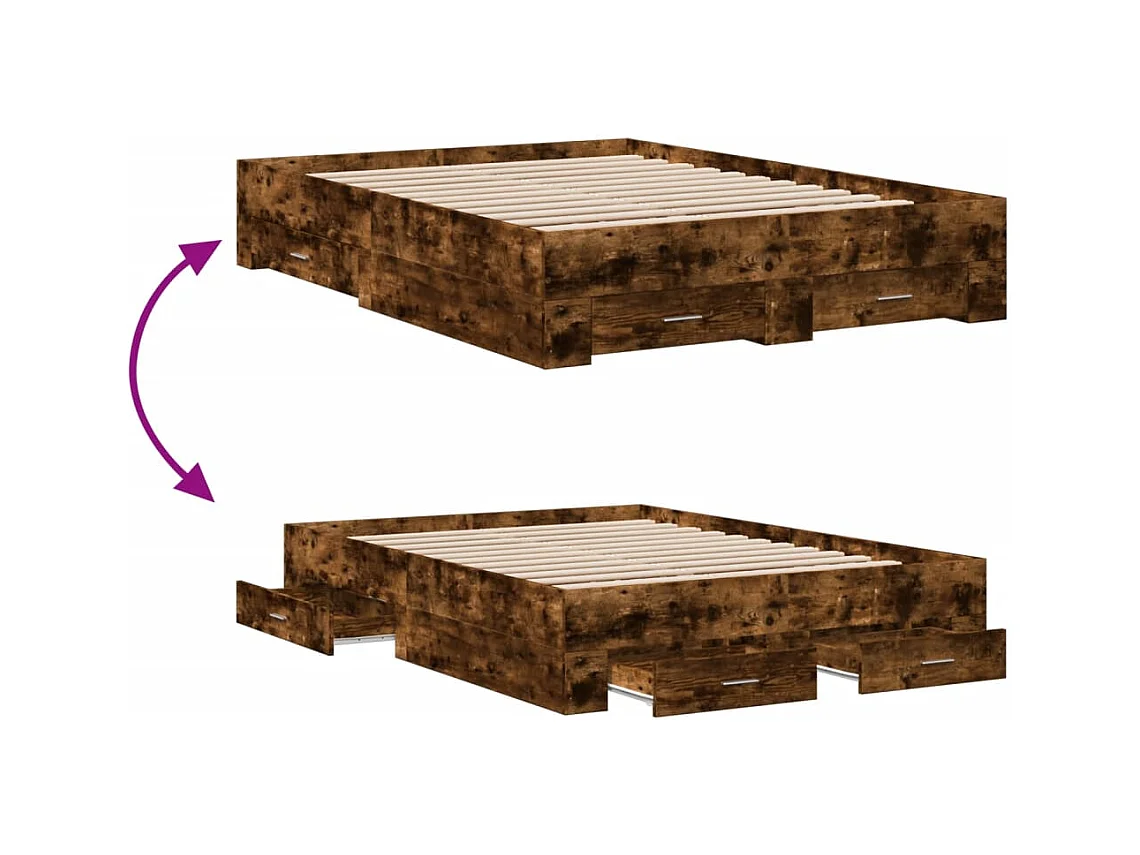 Cadre de lit avec tiroirs sans matelas chêne fumé 120x200 cm