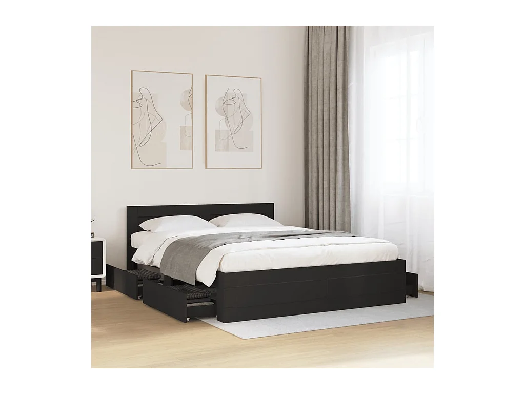 Cadre de lit avec tête de lit sans matelas noir 160x200 cm