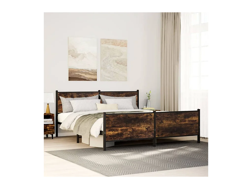 Bedframe zonder matras metaal gerookt eikenkleurig 183x213 cm