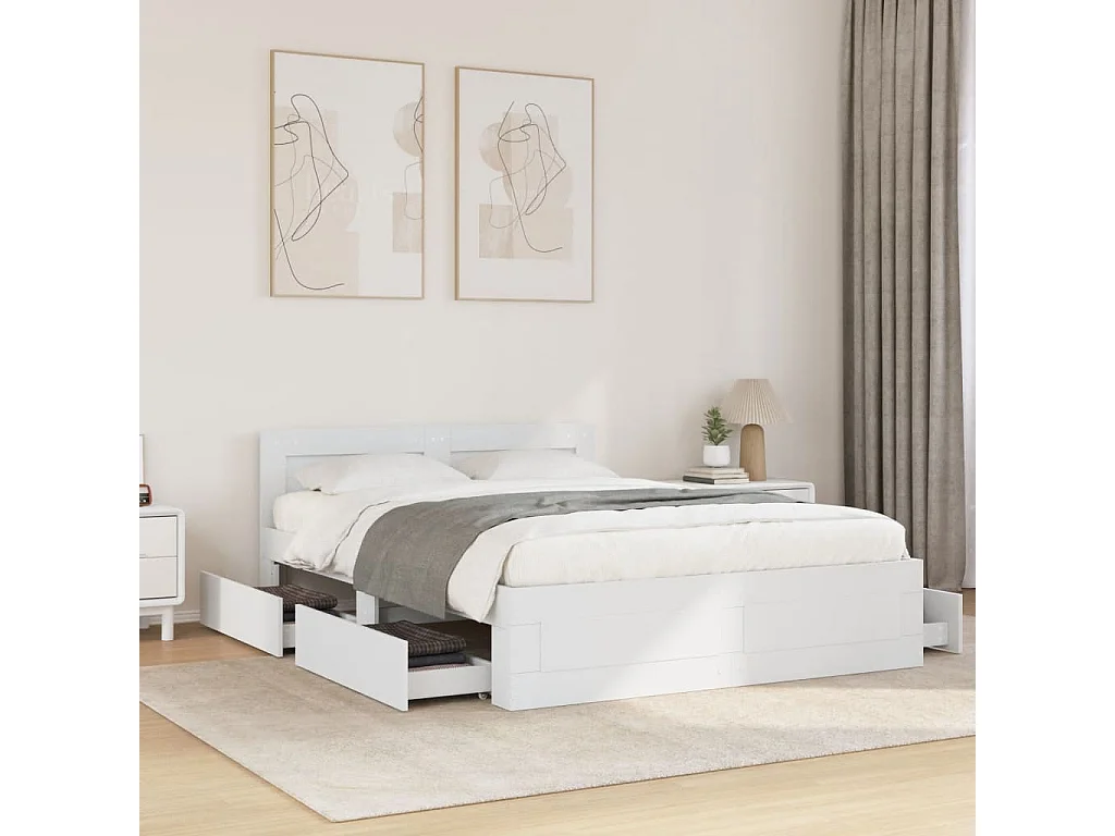 Cadre de lit avec tête de lit sans matelas blanc 120x200 cm