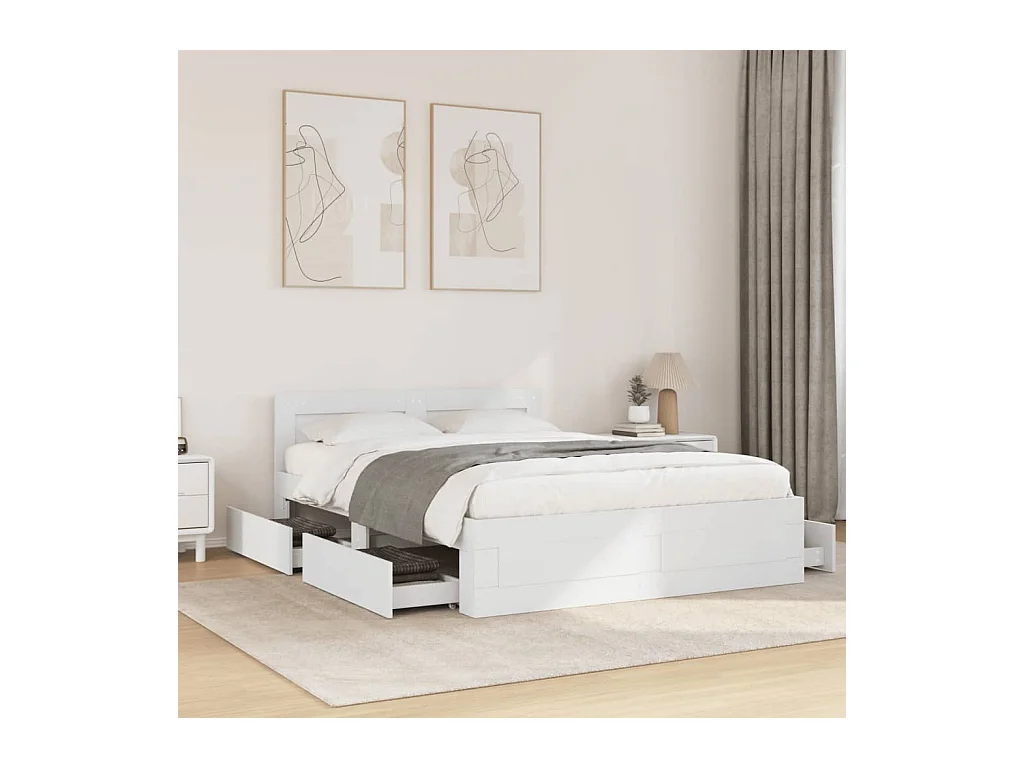 Cadre de lit avec tête de lit sans matelas blanc 140x200 cm