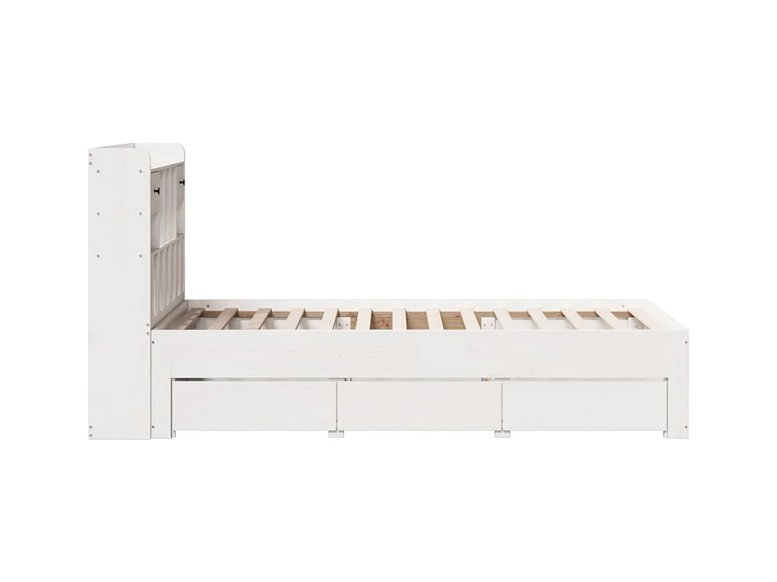 Lit bibliothèque sans matelas blanc 90x200cm bois de pin massif
