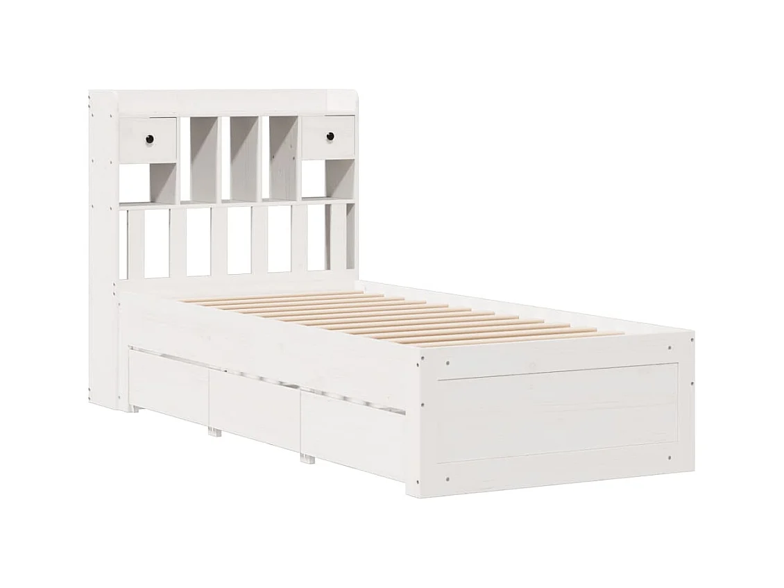 Lit bibliothèque sans matelas blanc 90x200cm bois de pin massif