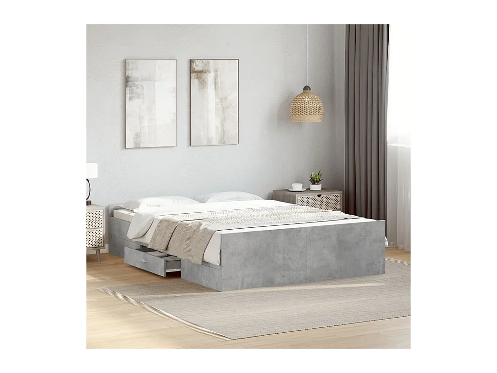 Bedframe met lades bewerkt hout betongrijs 120x200 cm