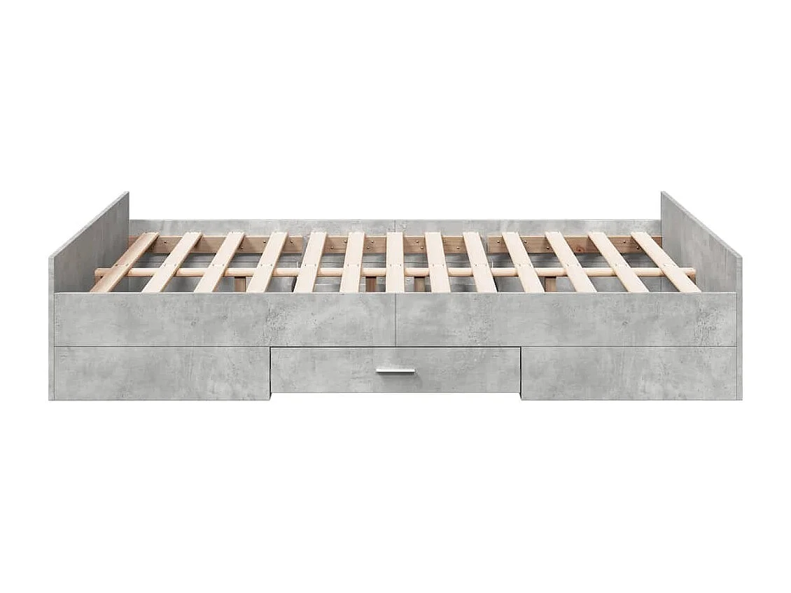 Cadre de lit avec tiroirs sans matelas gris béton 120x200 cm