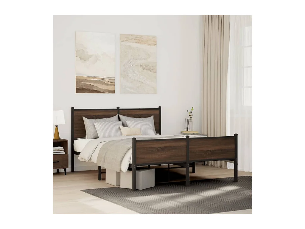 Cadre de lit en métal sans matelas chêne marron 140x190 cm