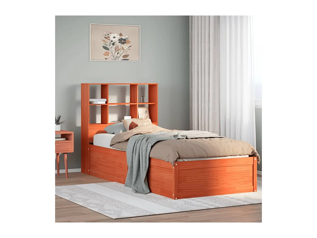 Cama sin colchón madera maciza de pino marrón cera 100x200 cm