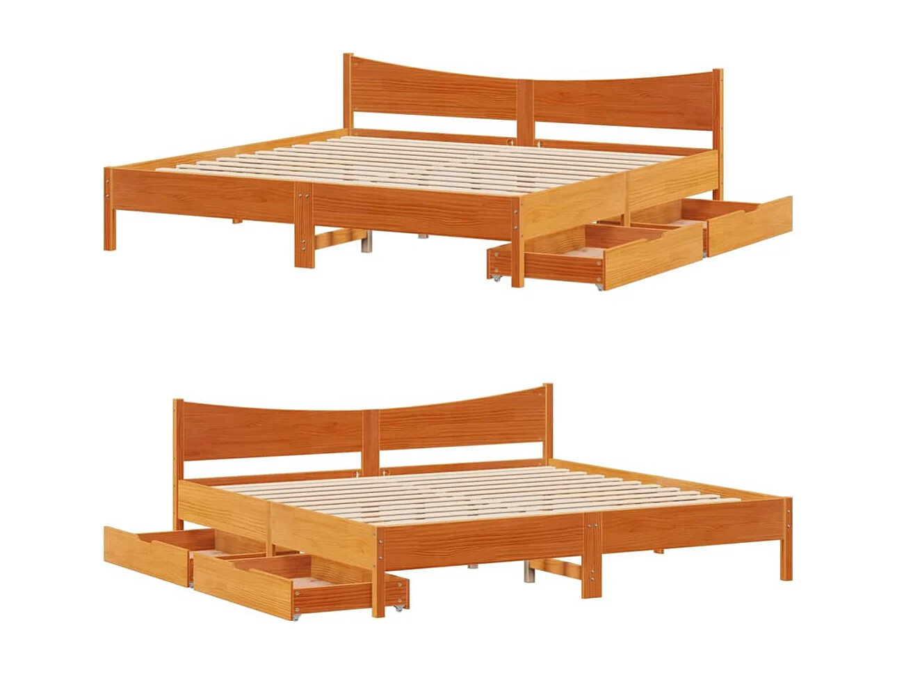 Estrutura de cama c/ gavetas 180x200 cm pinho castanho cera
