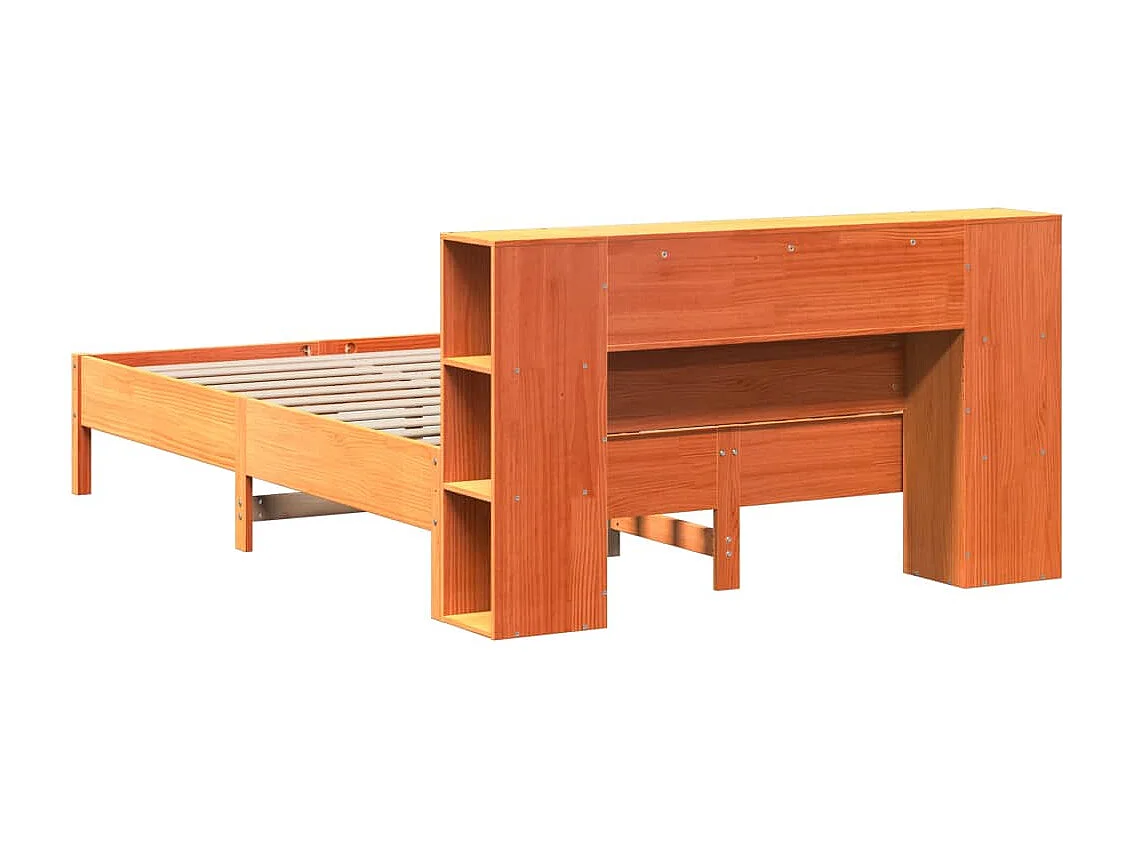 Lit bibliothèque sans matelas cire marron 135x190 cm pin massif
