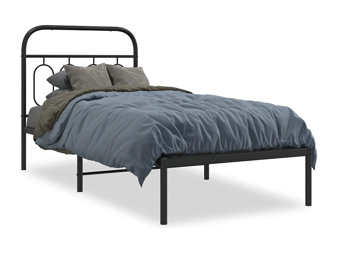 Bedframe met hoofdbord metaal zwart 80x200 cm