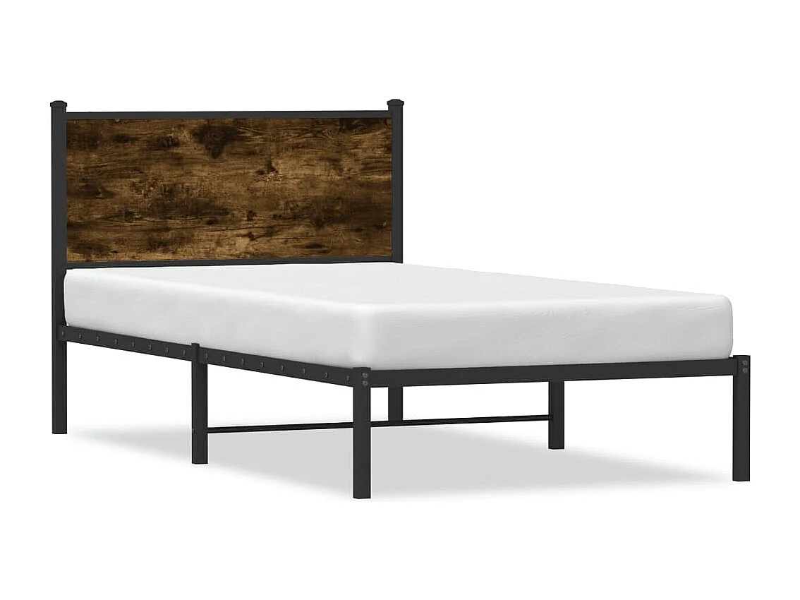 Cadre de lit en métal sans matelas chêne fumé 107x203 cm