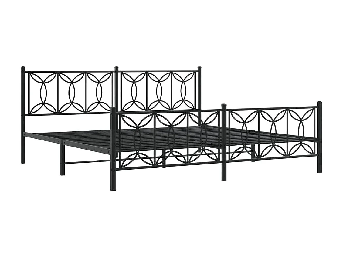 Cadre de lit métal sans matelas avec pied de lit noir 193x203cm