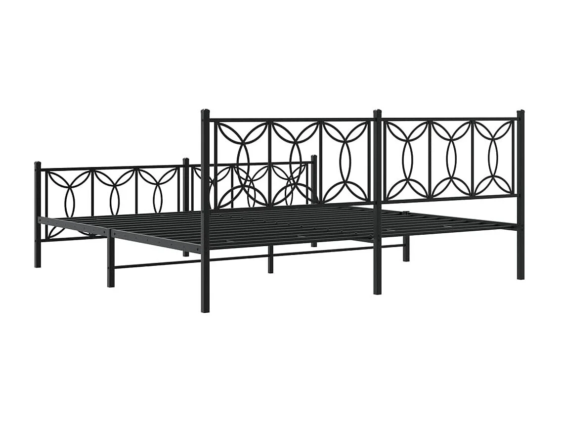 Cadre de lit métal sans matelas avec pied de lit noir 193x203cm