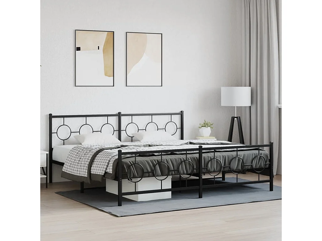 Cadre de lit métal sans matelas avec pied de lit noir 193x203cm