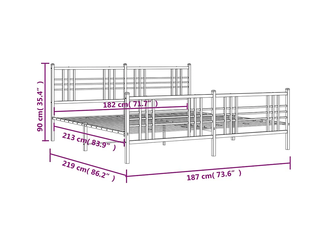 Bedframe met hoofd- en voeteneinde metaal zwart 183x213 cm