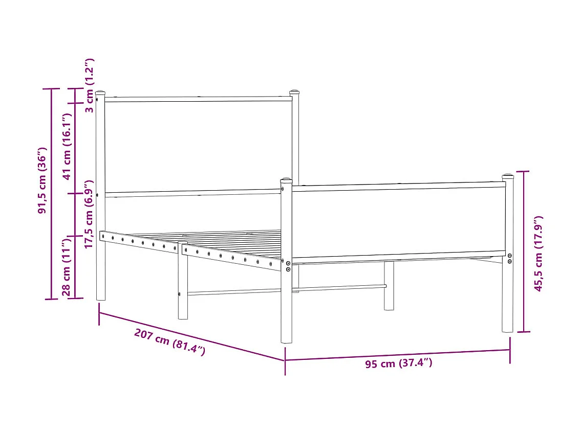 Cadre de lit en métal sans matelas chêne marron 90x200 cm