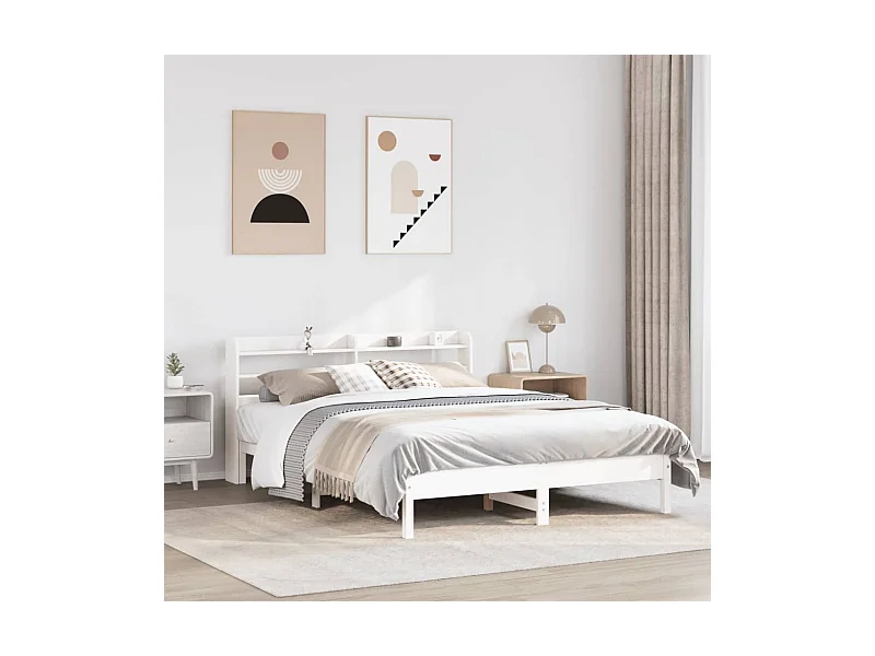Cadre de lit sans matelas blanc 160x200 cm bois de pin massif