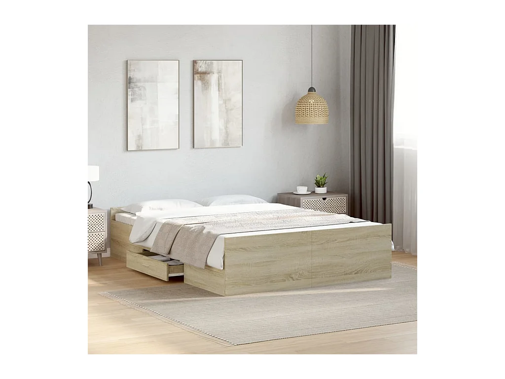 Cadre de lit avec tiroirs sans matelas chêne sonoma 120x200 cm