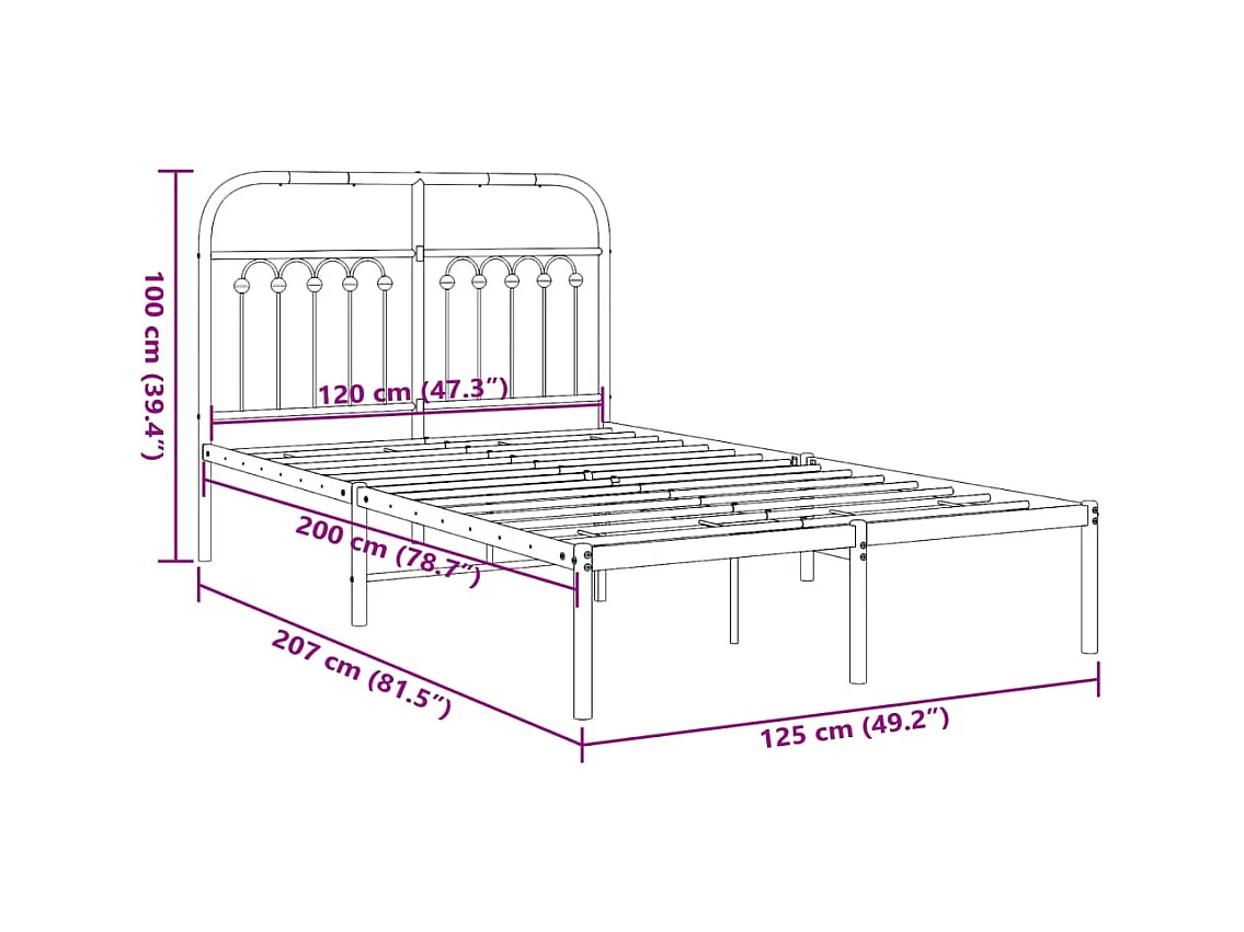 Giroletto con Testiera in Metallo Nero 120x200 cm