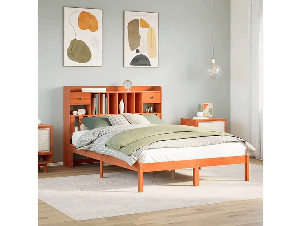 Letto Libreria senza Materasso Marrone Cera 140x190 cm in Pino