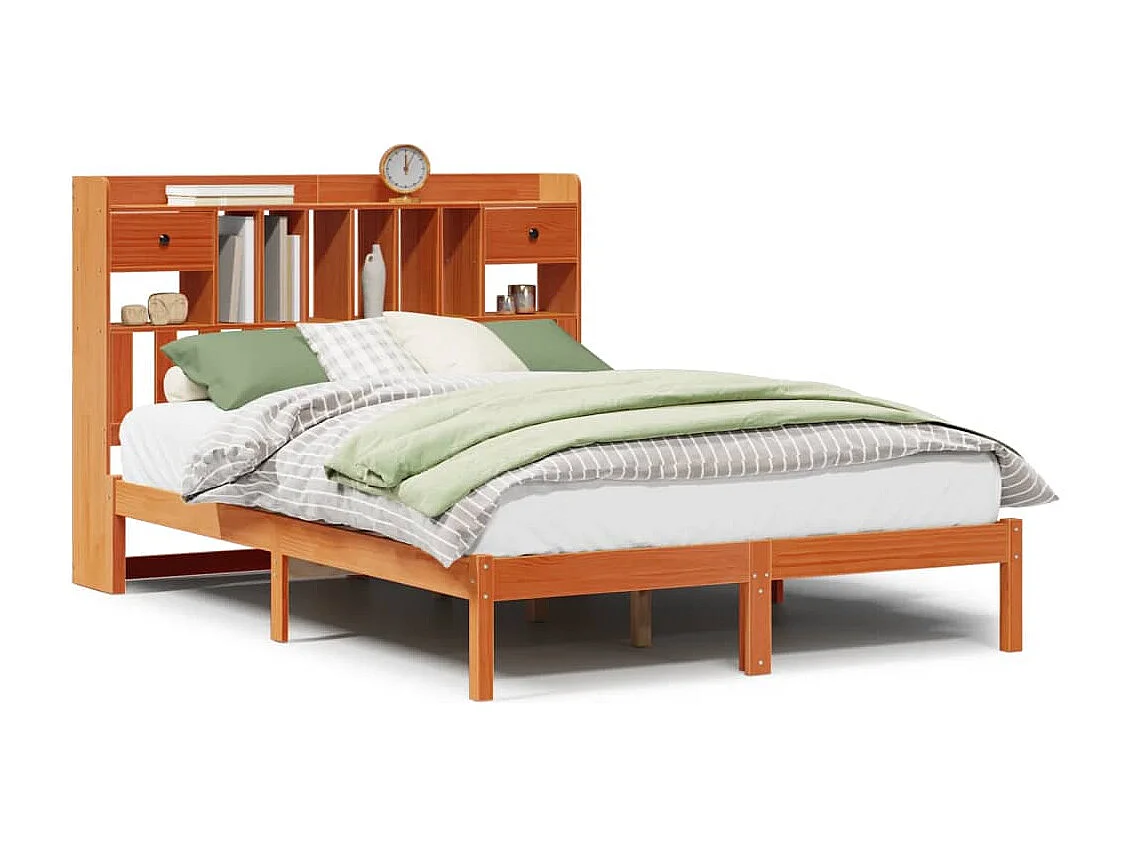 Letto Libreria senza Materasso Marrone Cera 140x190 cm in Pino