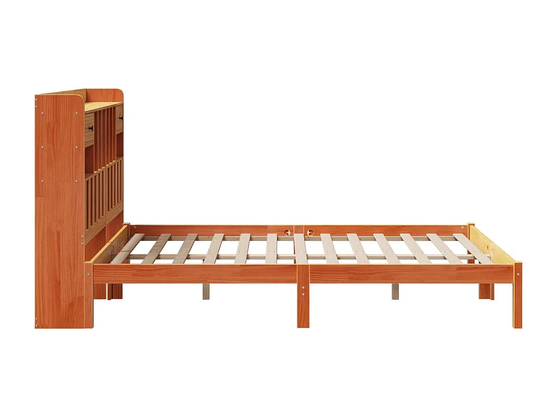Letto Libreria senza Materasso Marrone Cera 140x190 cm in Pino