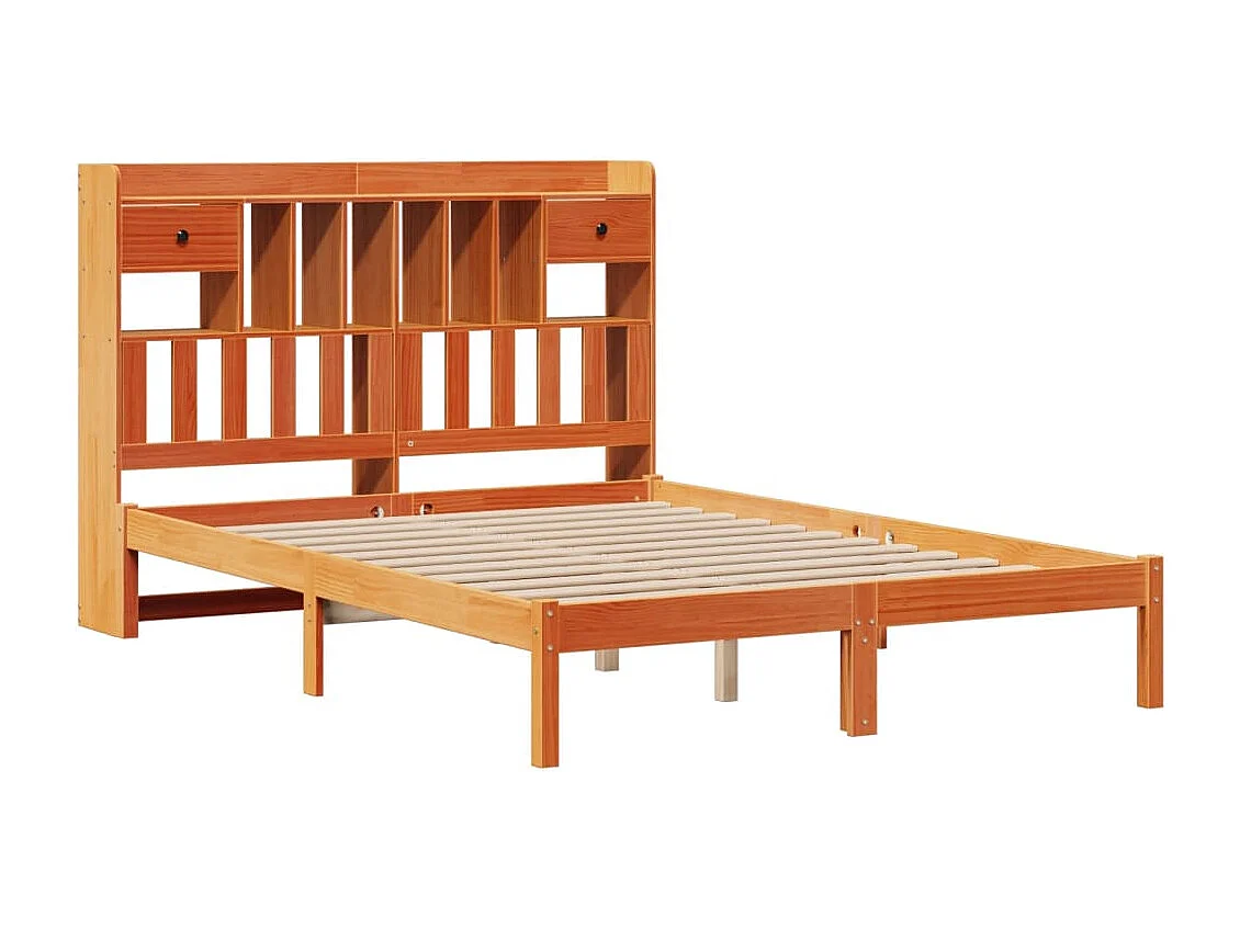 Lit bibliothèque sans matelas cire marron 140x190 cm pin massif