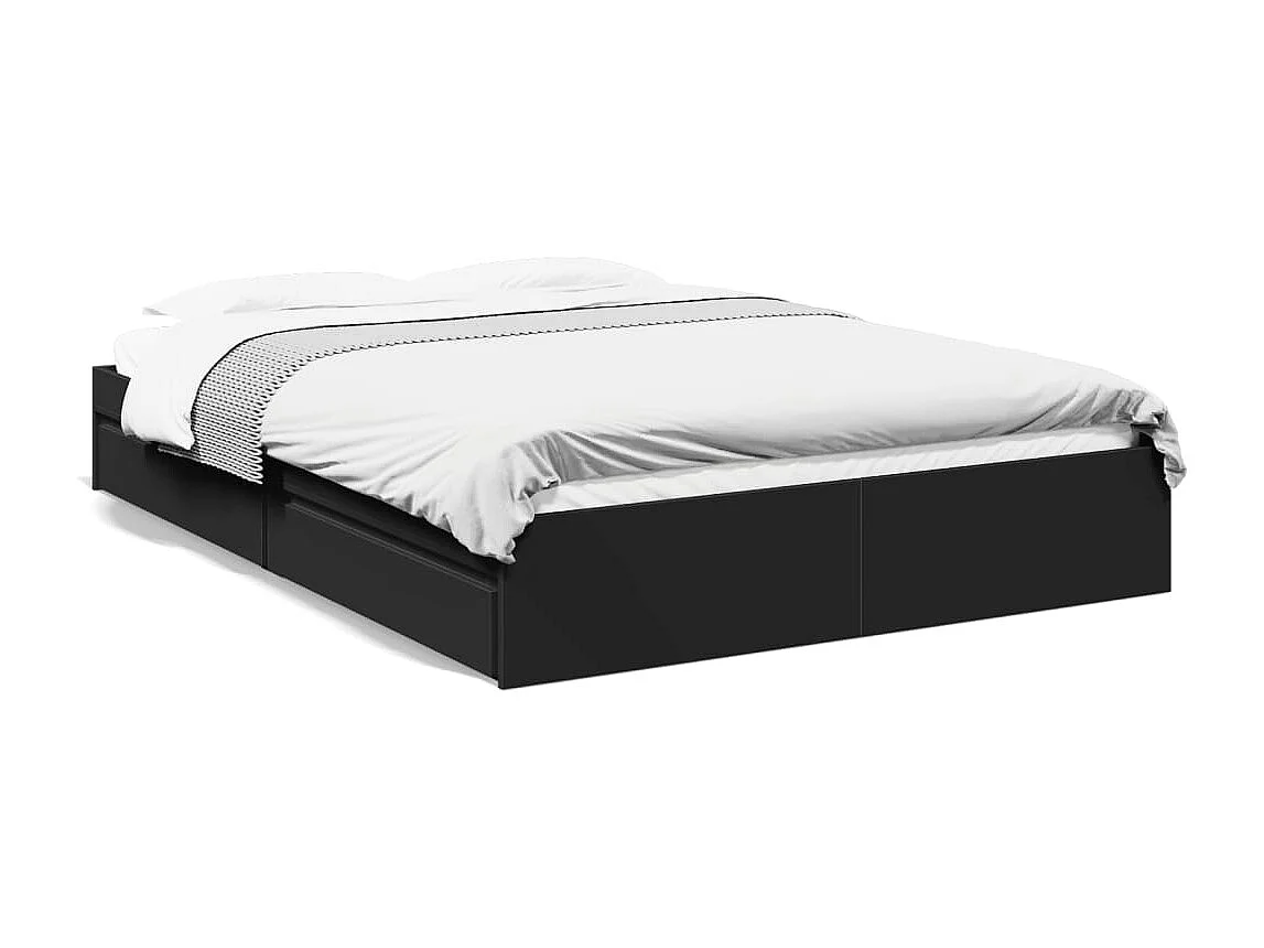 Cadre de lit avec tiroirs sans matelas noir 150x200 cm