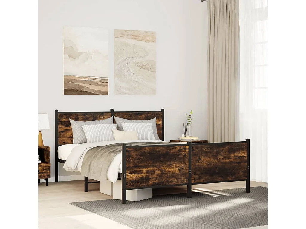 Cadre de lit en métal sans matelas chêne fumé 150x200 cm