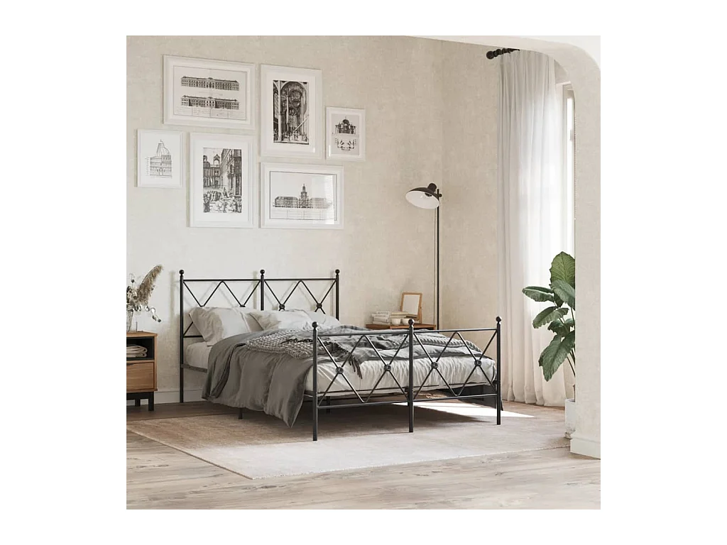 Cadre de lit métal sans matelas avec pied de lit noir 120x200cm