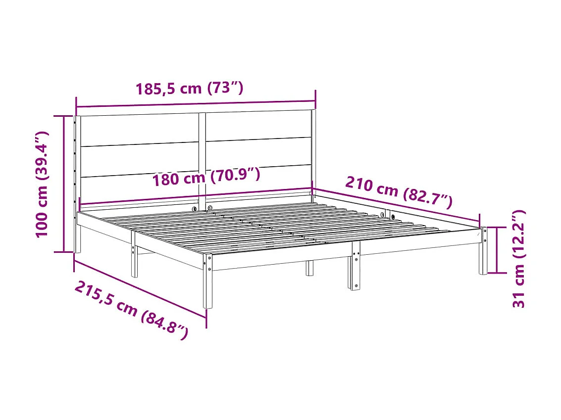 Giroletto Extra Lungo senza Materasso Bianco 180x210cm Massello