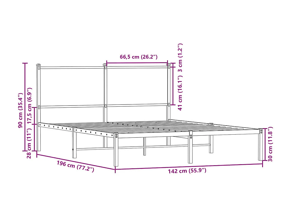 Cadre de lit en métal sans matelas chêne marron 137x190 cm